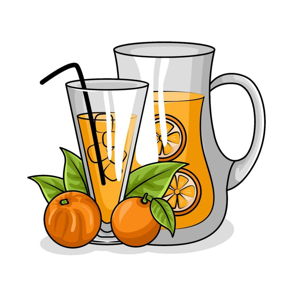 orange juice in teapot with orange juice in glass drink illustration vector