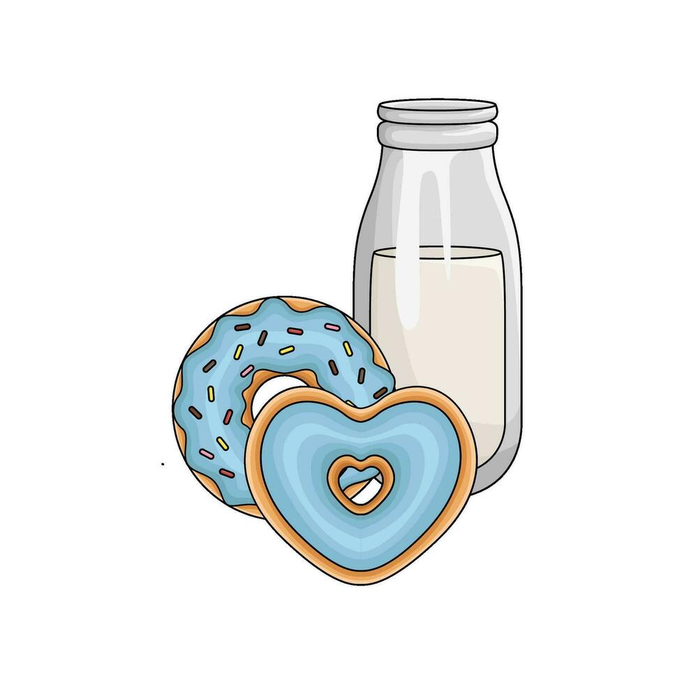 donut with bottle milk illustration vector