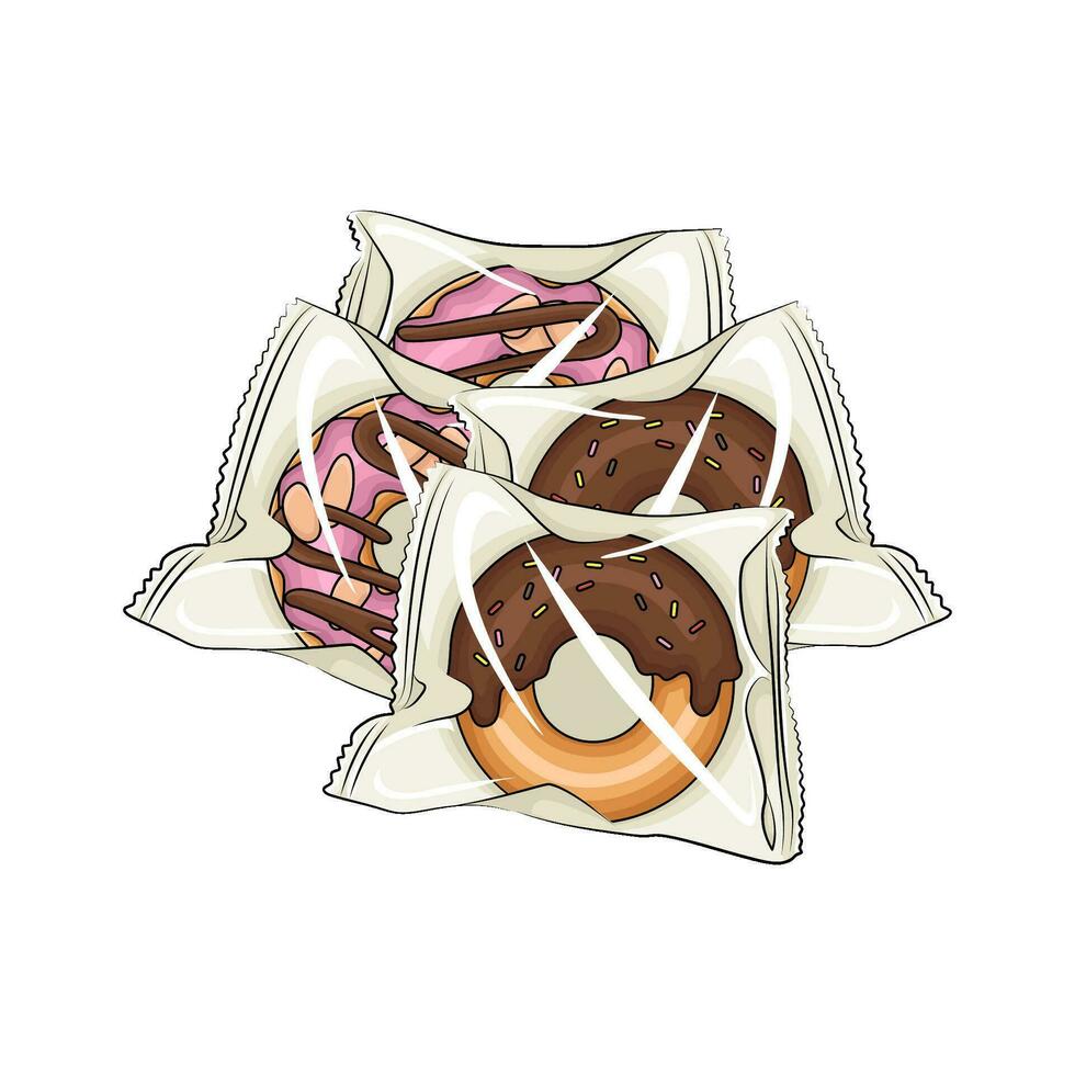 donut in plastic packaging illustration vector