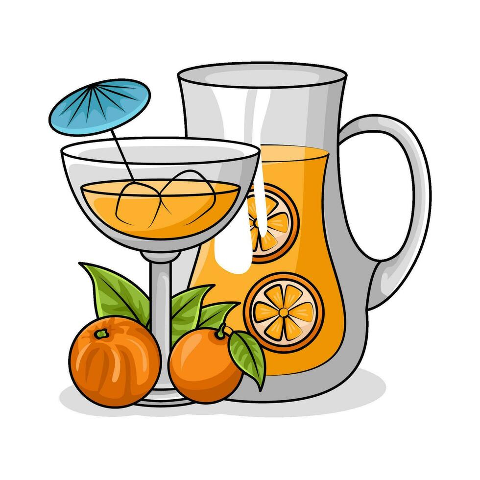 orange juice in teapot with orange juice in glass drink illustration vector