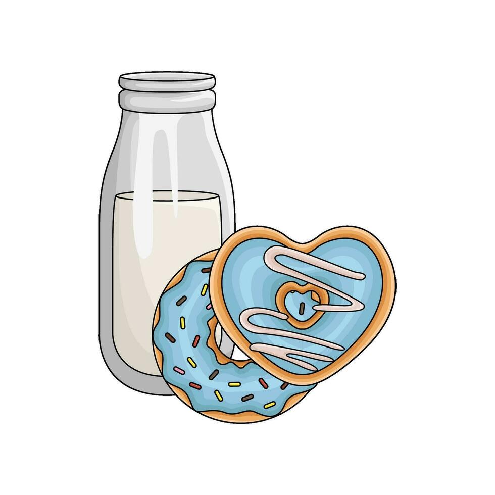 donut with bottle milk illustration vector