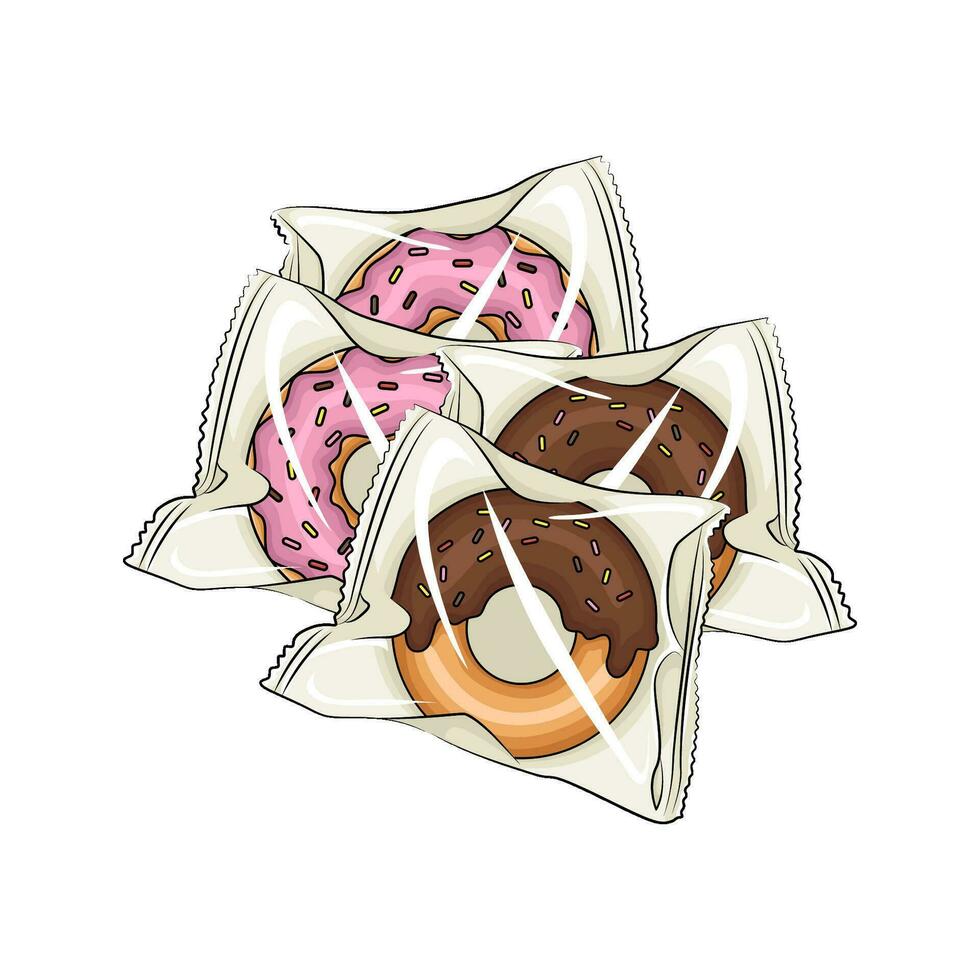 donut in plastic packaging illustration vector