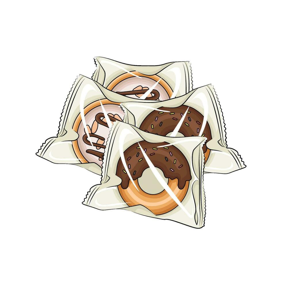 donut in plastic packaging illustration vector