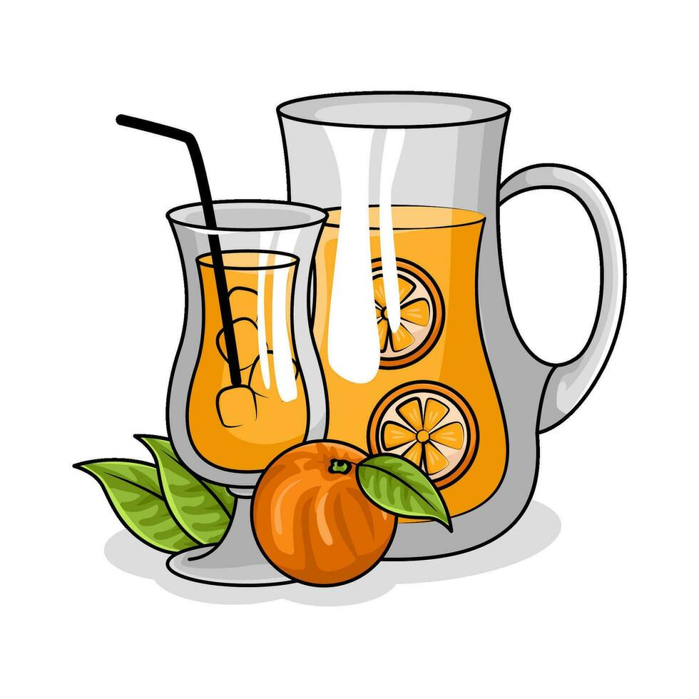 orange juice in teapot with orange juice in glass drink illustration vector