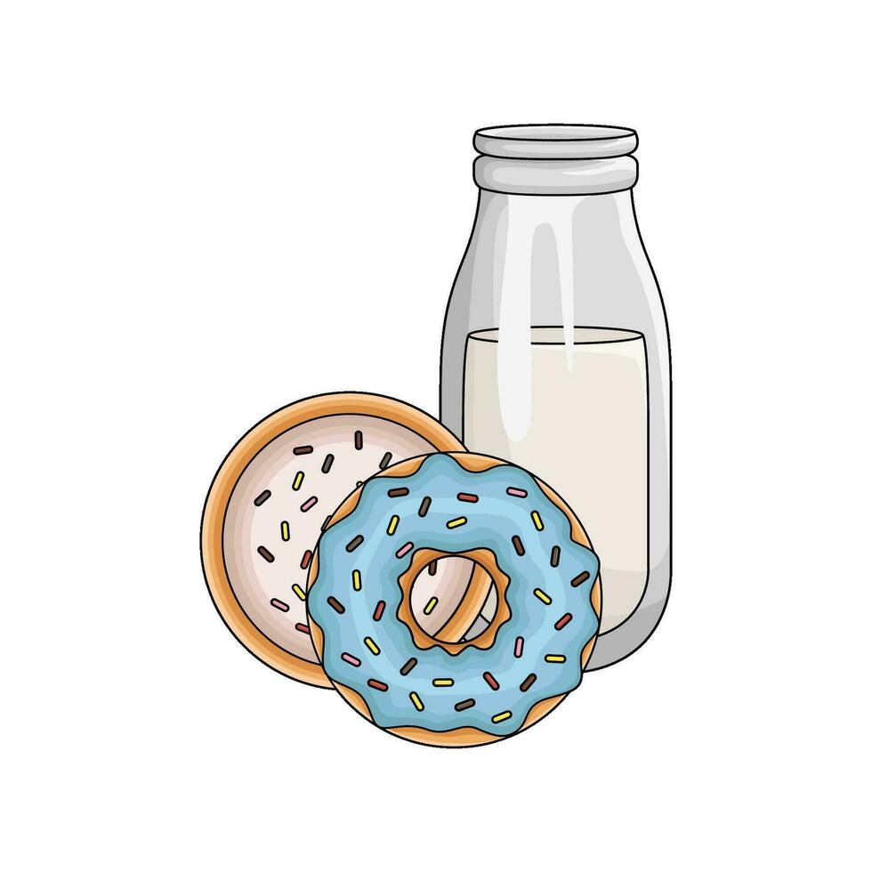 donut with bottle milk illustration vector
