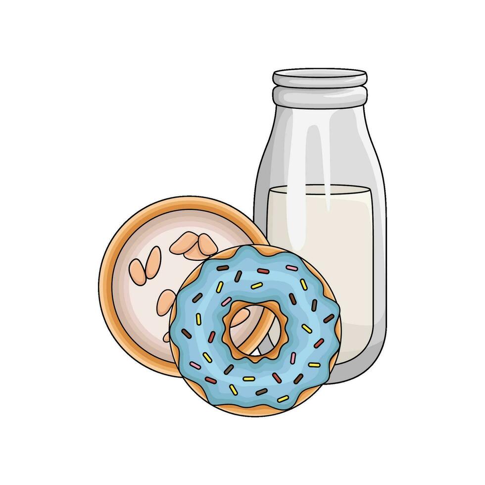 donut with bottle milk illustration vector