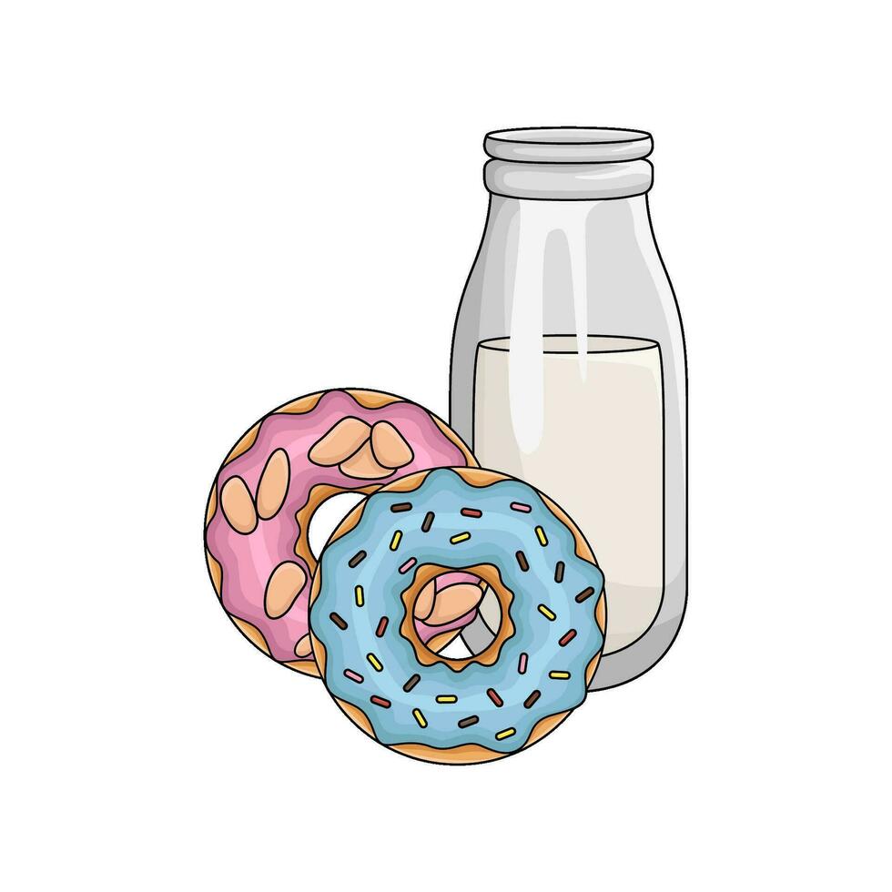 donut with bottle milk illustration vector