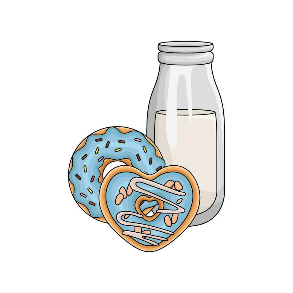 donut with bottle milk illustration vector