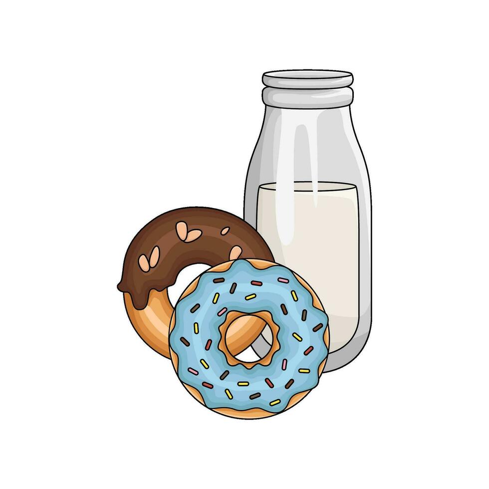 donut with bottle milk illustration vector