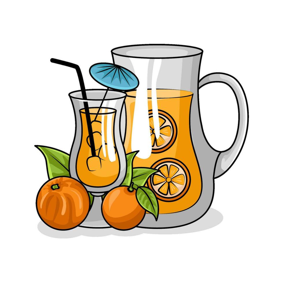 naranja jugo en tetera con naranja jugo en vaso bebida ilustración vector