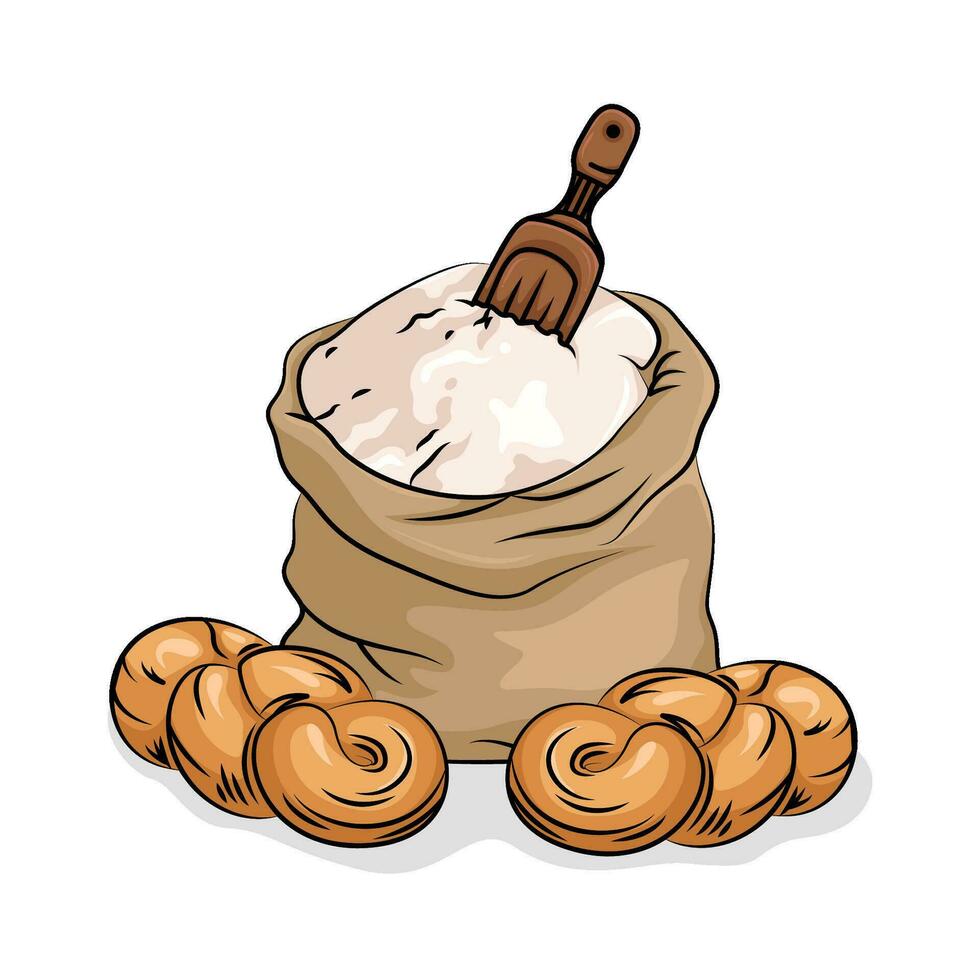 wheat flour bred in bag with bread illustration vector