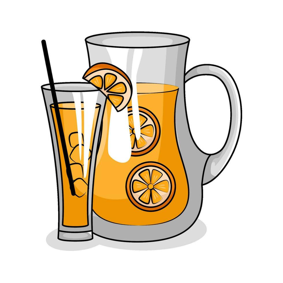 naranja jugo en tetera con naranja jugo en vaso bebida ilustración vector