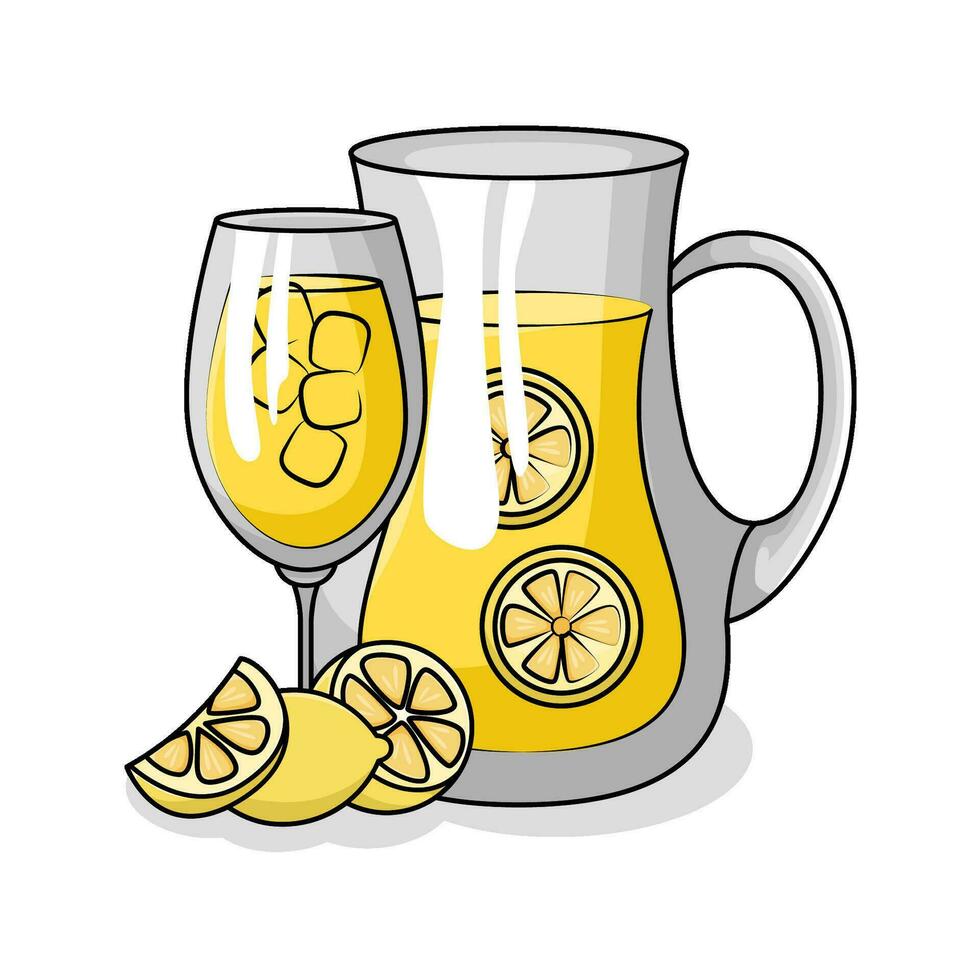 lemon juice in teapot with lemon juice in glass drink illustration vector