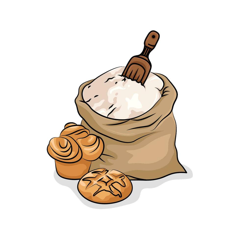 wheat flour bred in bag with bread illustration vector