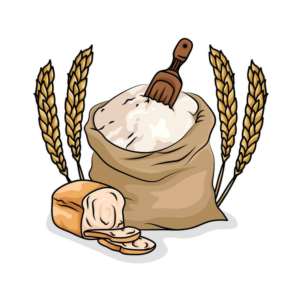 wheat flour bred, wheat with bread illustration vector