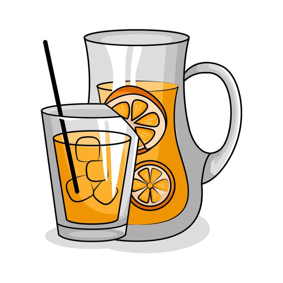 orange juice in teapot with orange juice in glass drink illustration vector