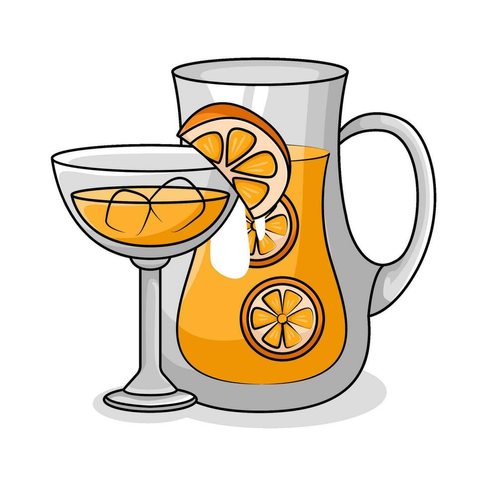 orange juice in teapot with orange juice in glass drink illustration vector