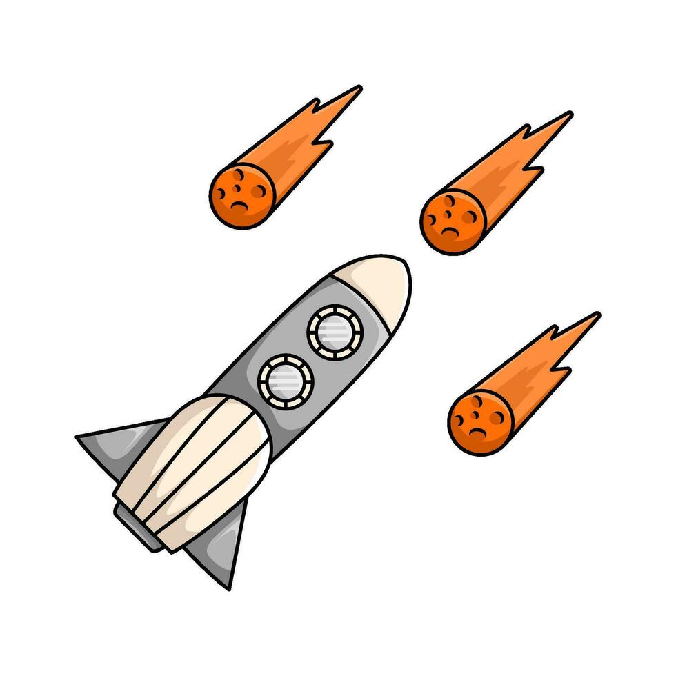 cohete con meteorito ilustración vector