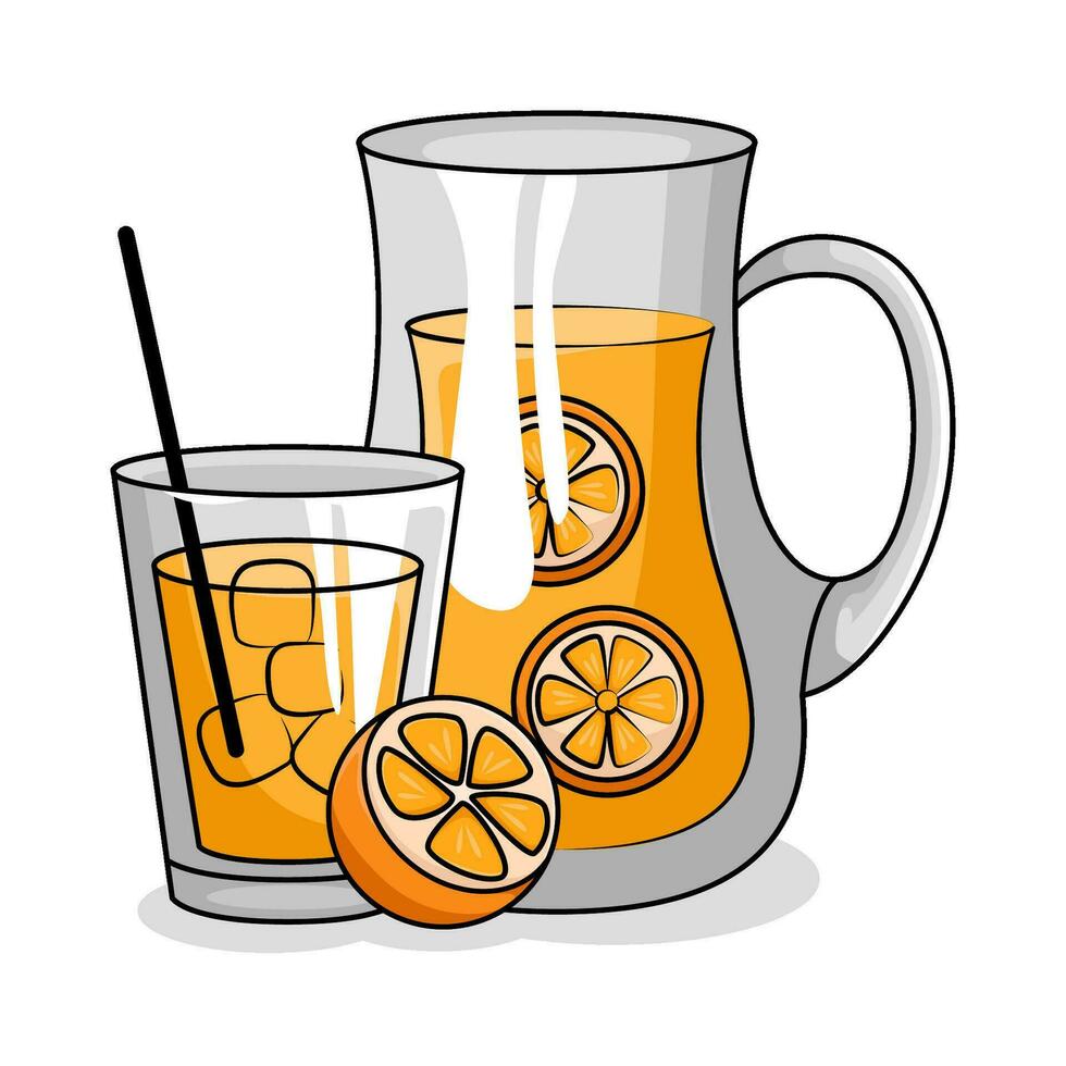 orange juice in teapot with orange juice in glass drink illustration vector