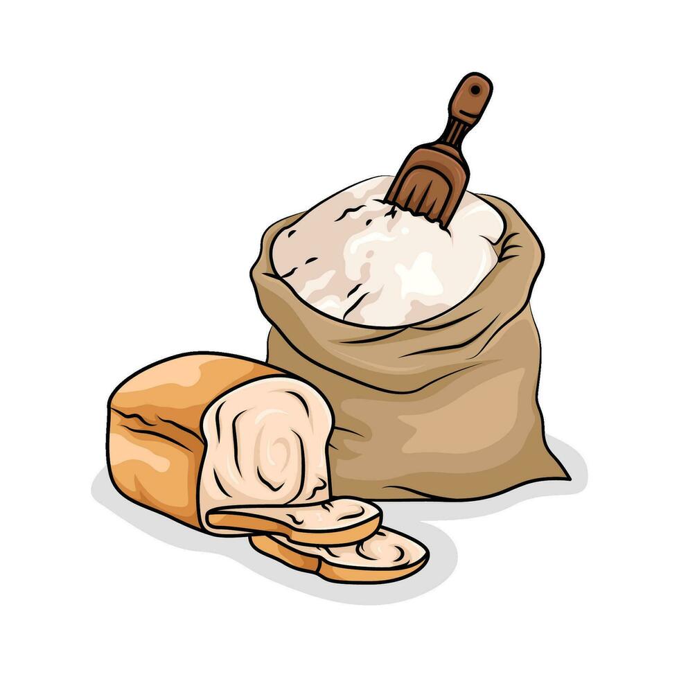 wheat flour bred in bag with bread illustration vector