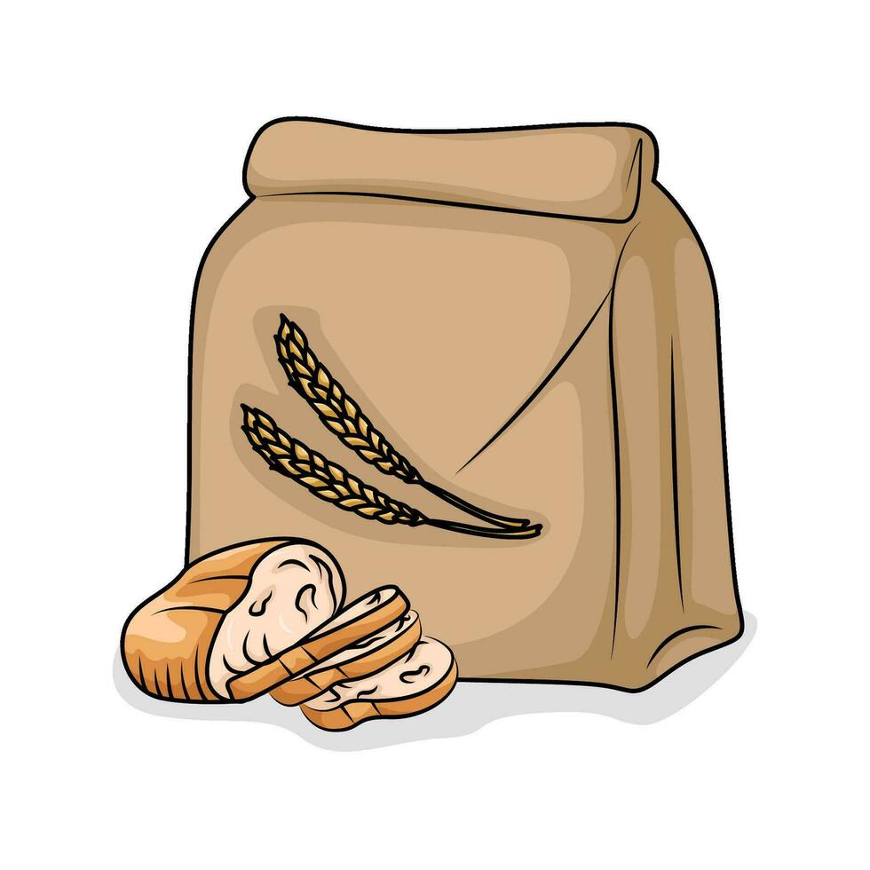 trigo harina criado en paquete con un pan ilustración vector