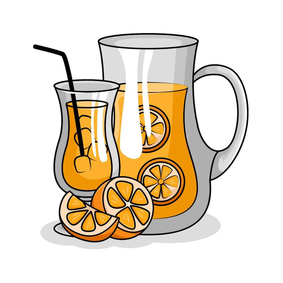 orange juice in teapot with orange juice in glass drink illustration vector