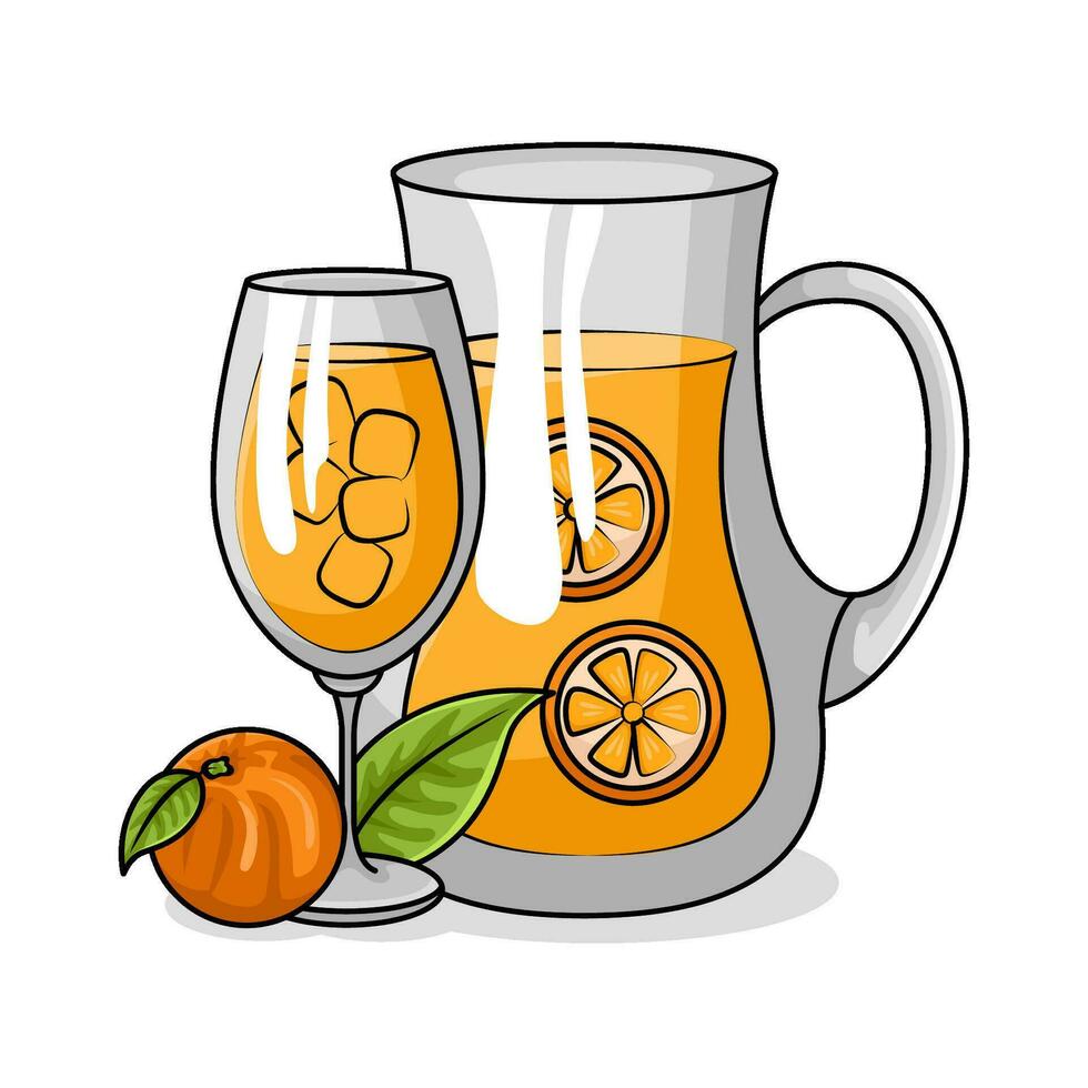 orange juice in teapot with orange juice in glass drink illustration vector