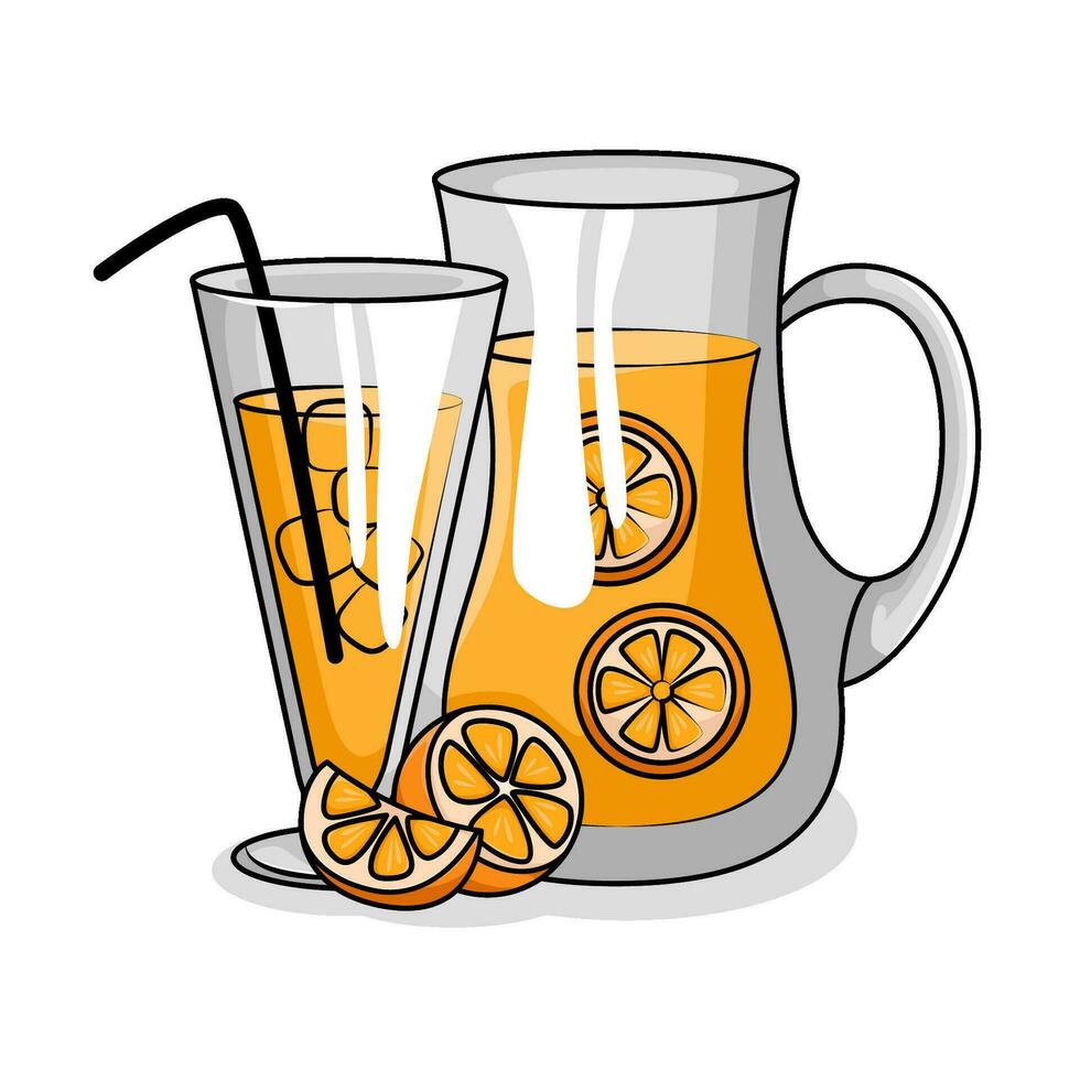 naranja jugo en tetera con naranja jugo en vaso bebida ilustración vector