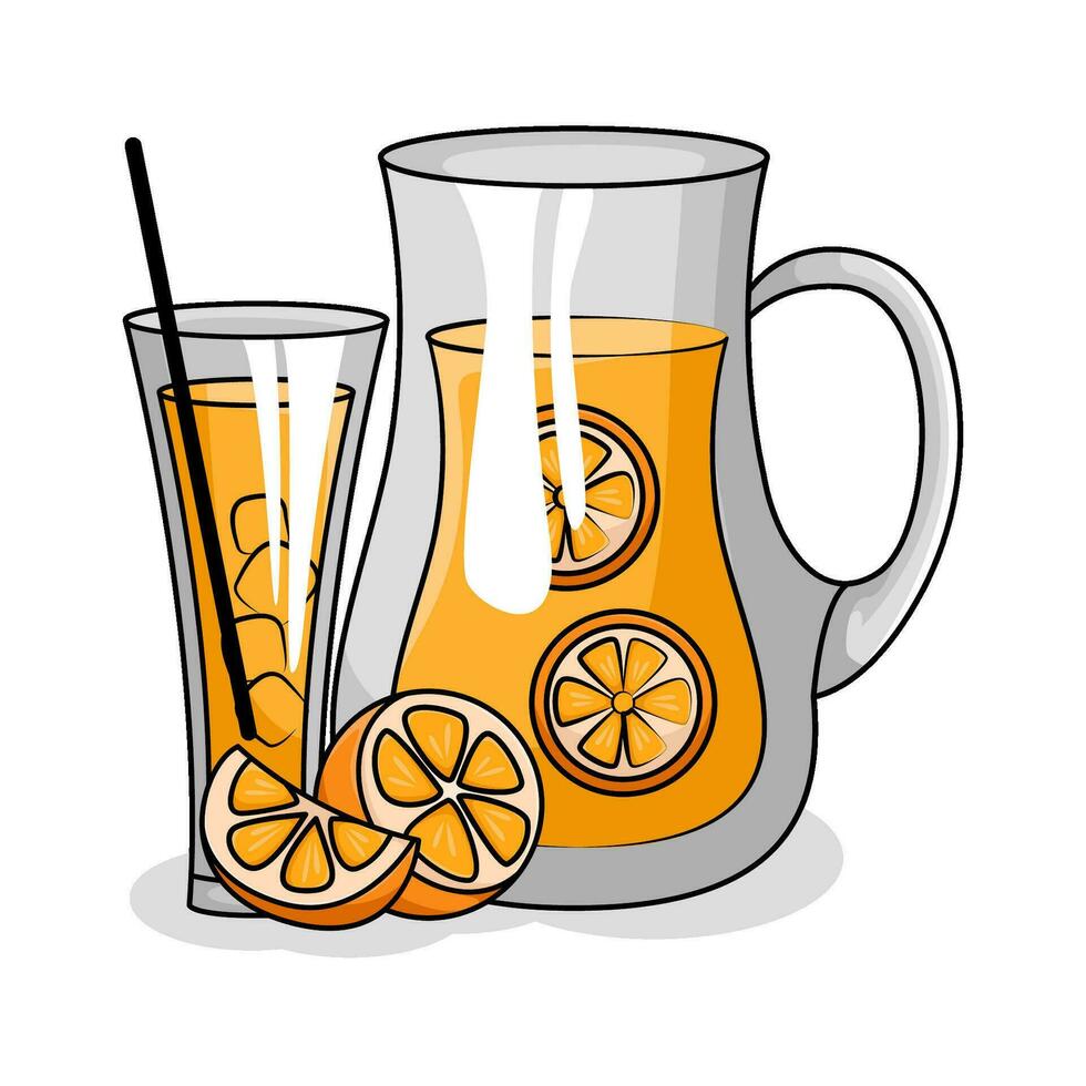 naranja jugo en tetera con naranja jugo en vaso bebida ilustración vector