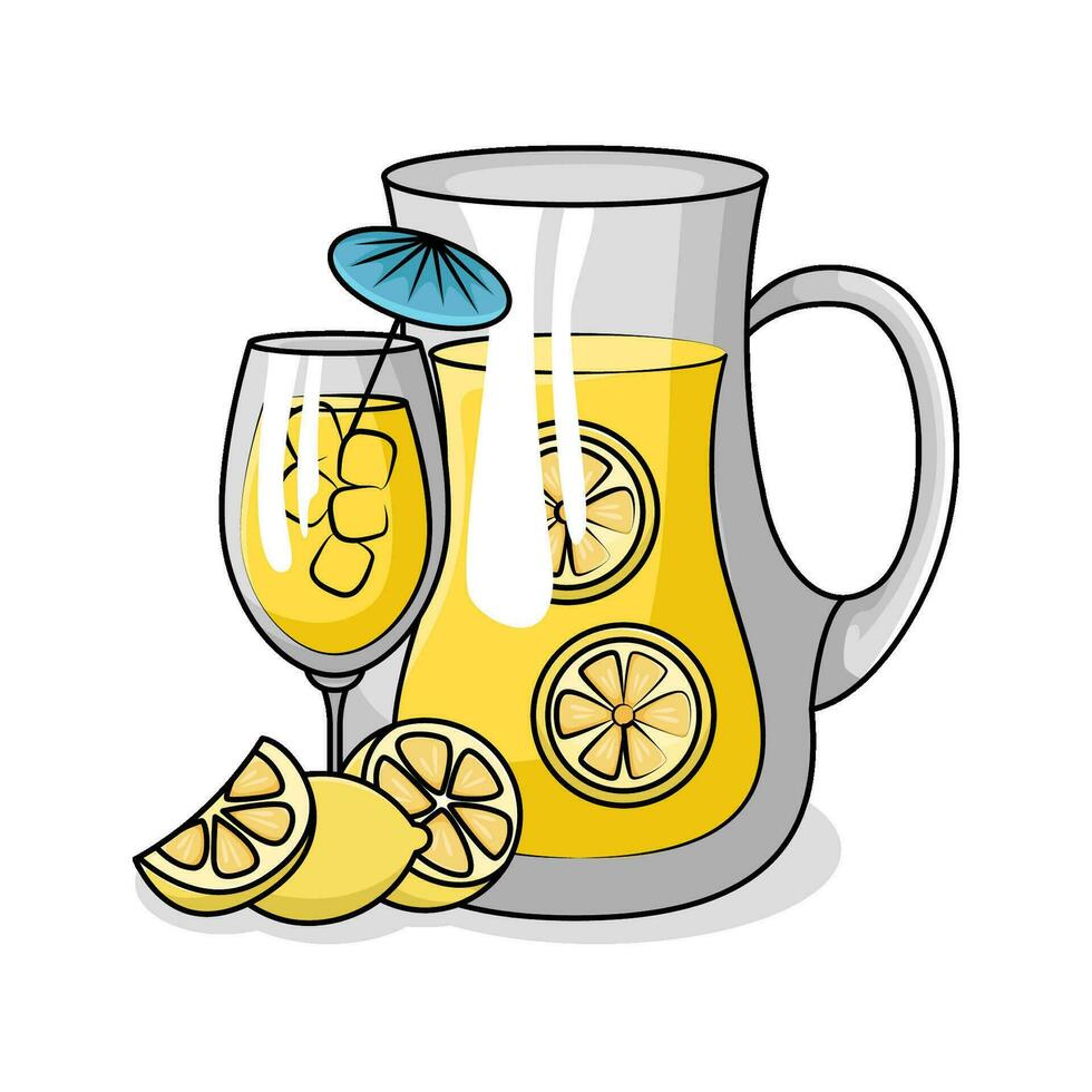 limón jugo en tetera con limón jugo en vaso bebida ilustración vector