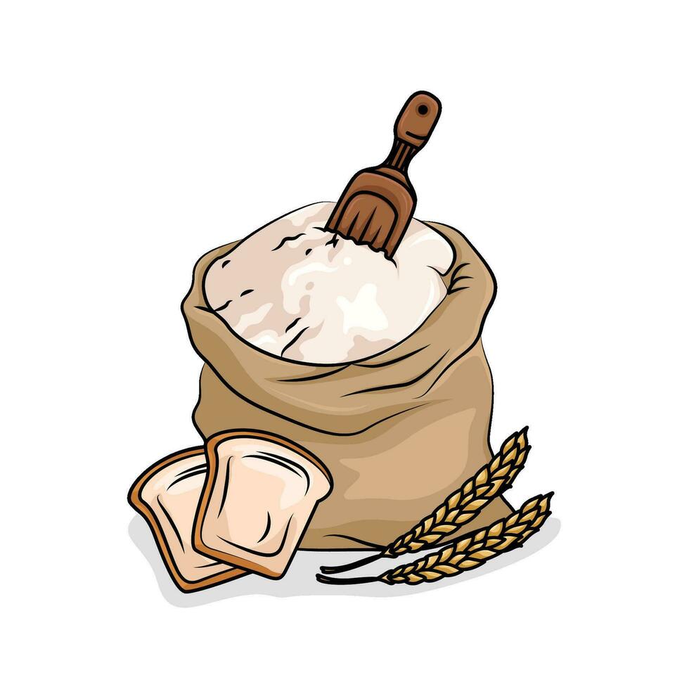 wheat flour bred in bag with bread illustration vector