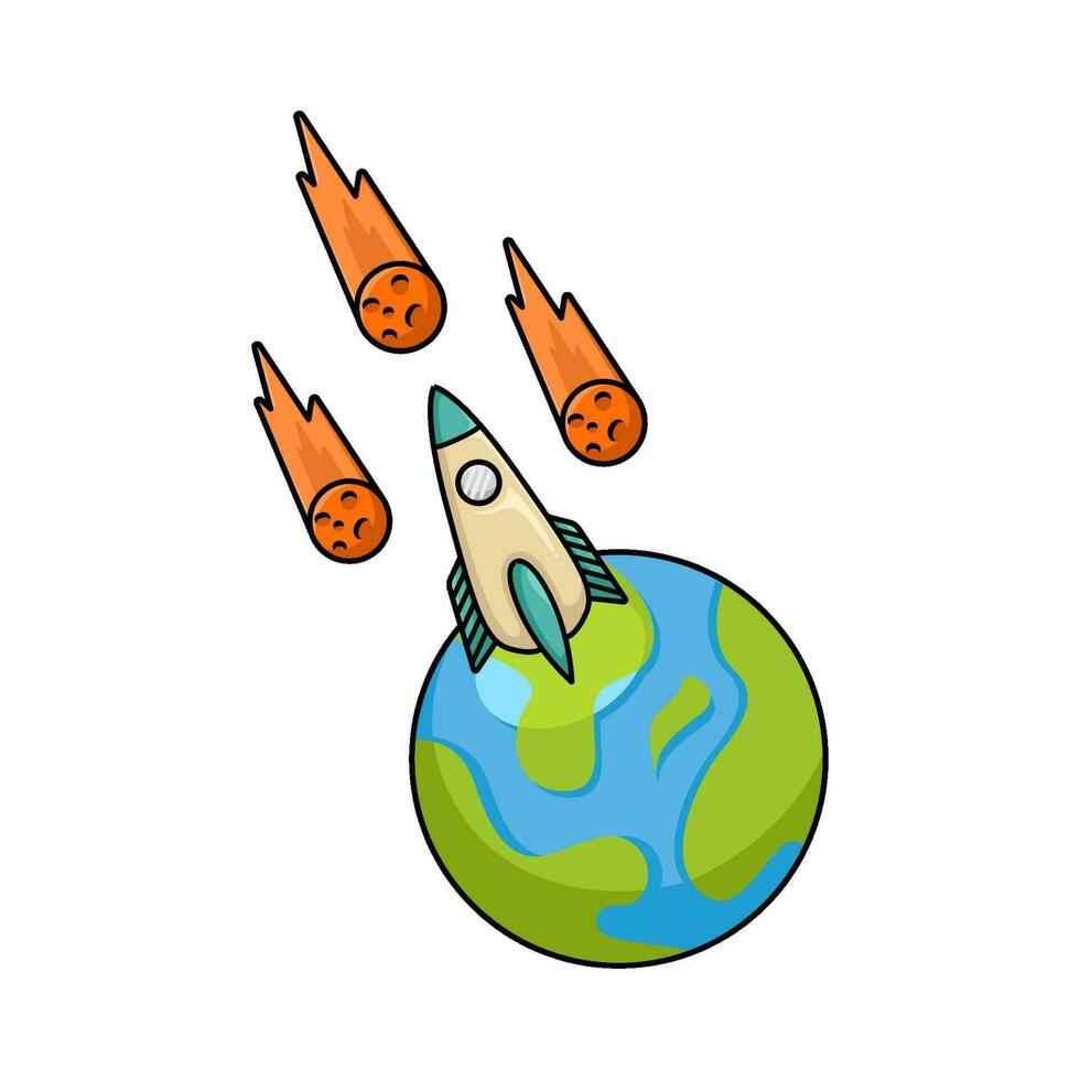 rocket, meteor with earth illustration vector