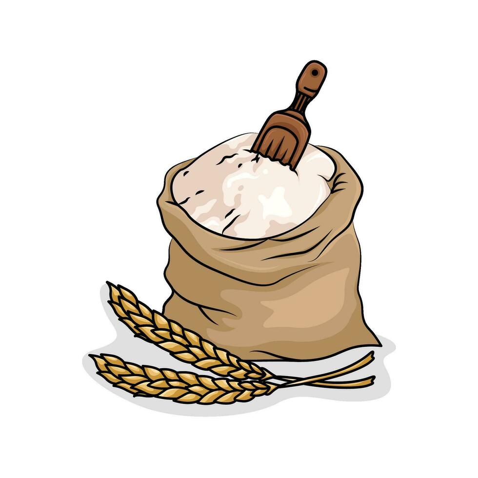 wheat flour bred  in bag with wheat illustration vector