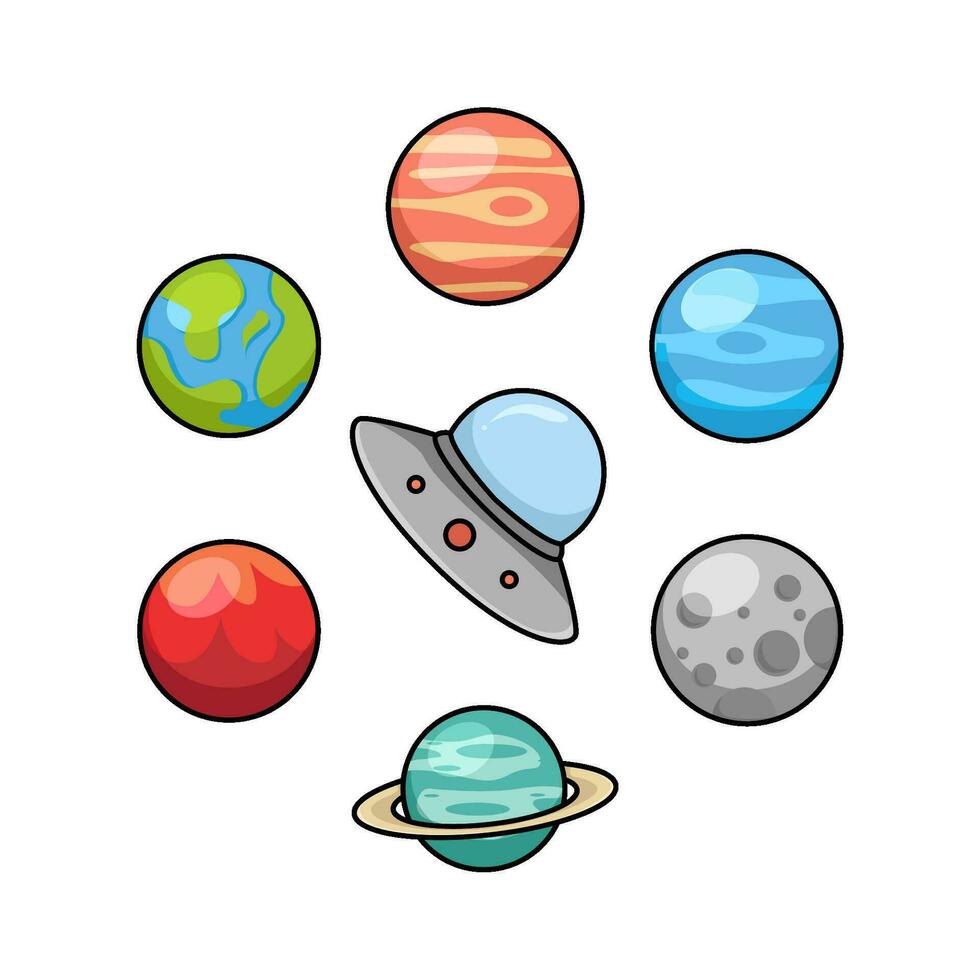 ufo with planet illustration vector