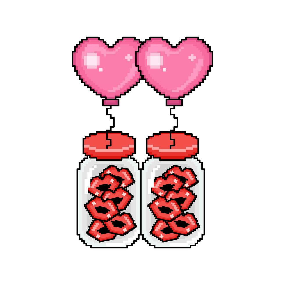 pixel love with love balloon illustration vector