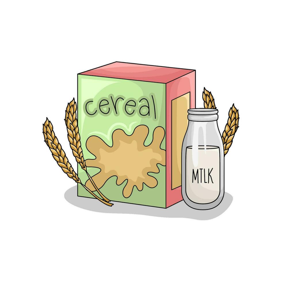 cereal box, wheat with milk illustration vector