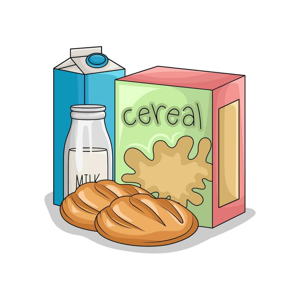 cereal box, pastry with milk illustration vector