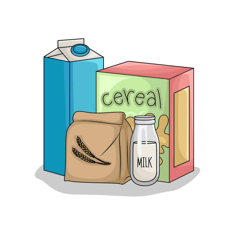 cereal box, milk with wheat  powder illustration vector