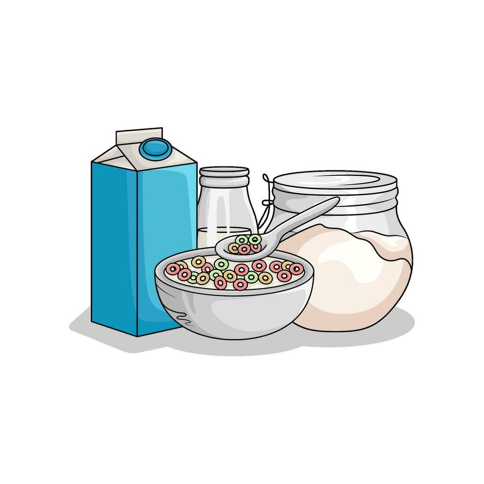 cereal en cuenco con Leche ilustración vector