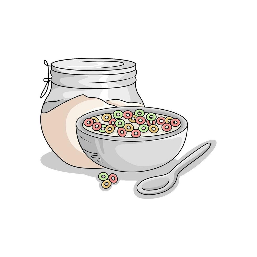 cereal en cuenco con Leche ilustración vector