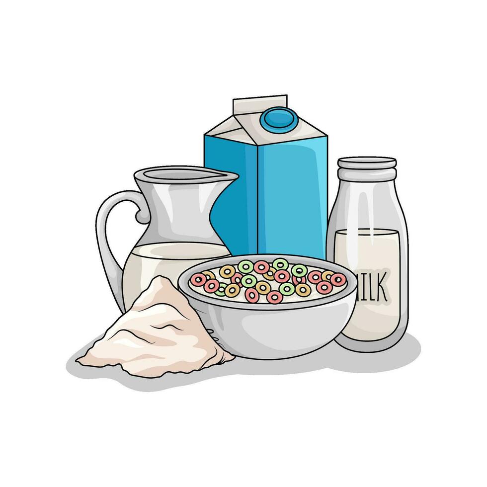 cereal in  bowl with milk illustration vector