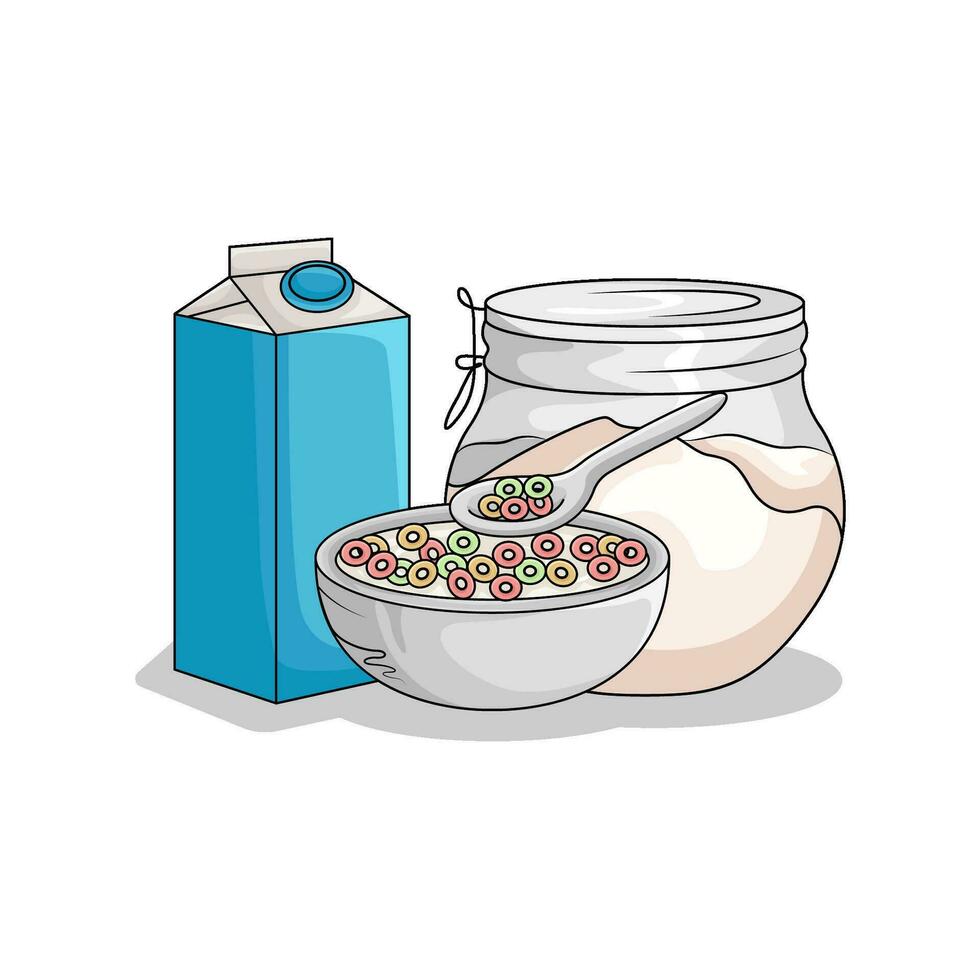 cereal en cuenco con Leche ilustración vector