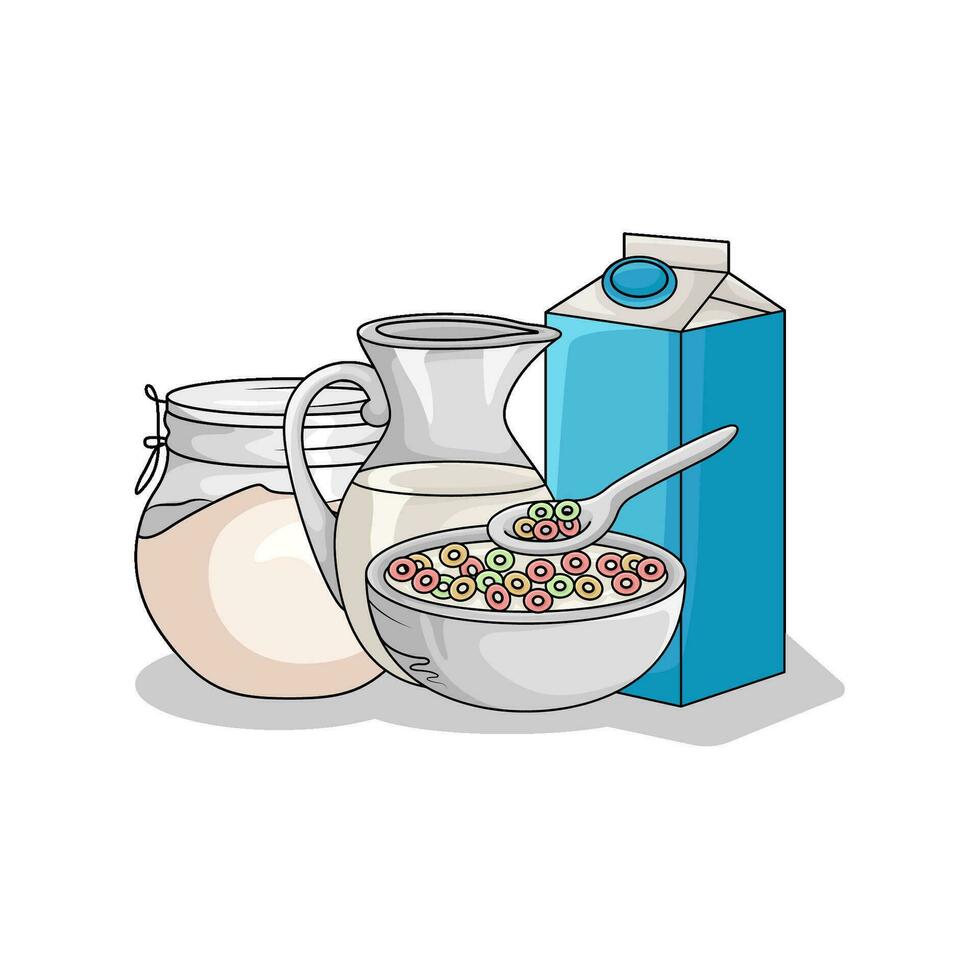 cereal en cuenco con Leche ilustración vector