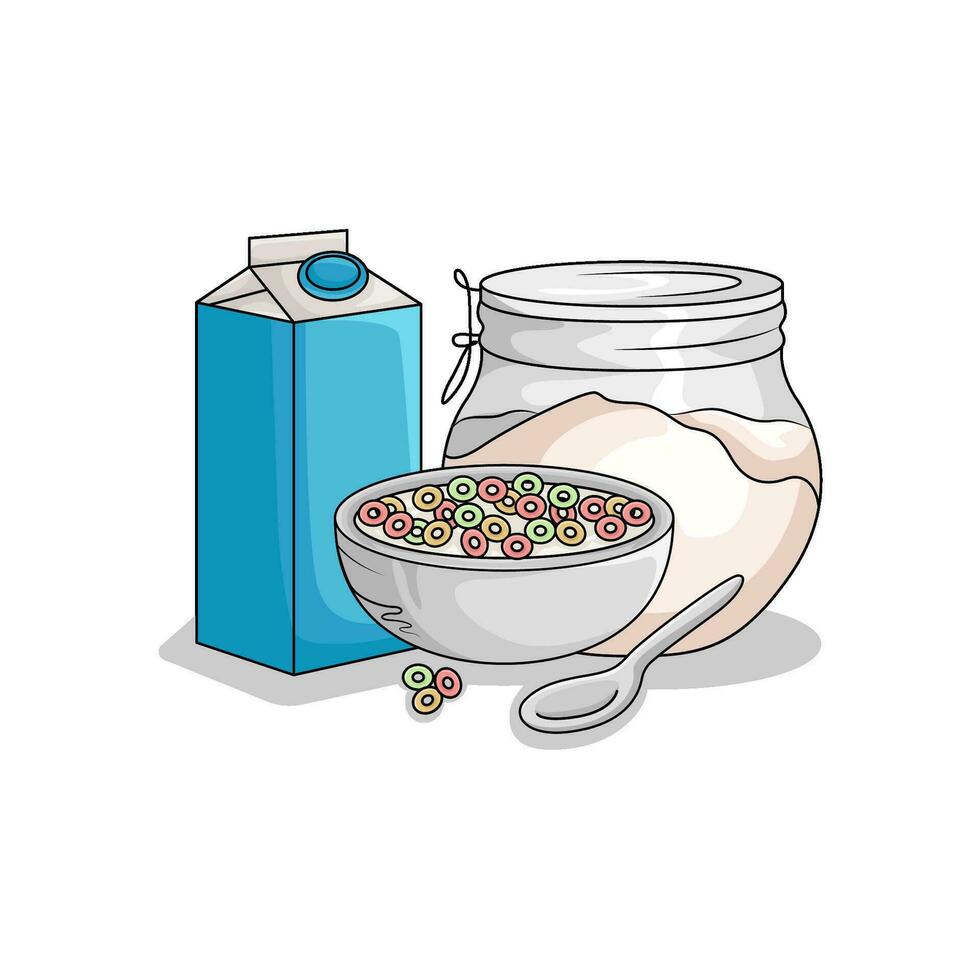 cereal in bowl with milk illustration vector