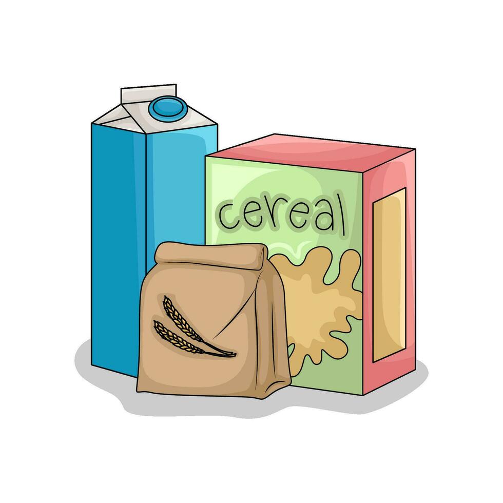 cereal box, milk with wheat  powder illustration vector