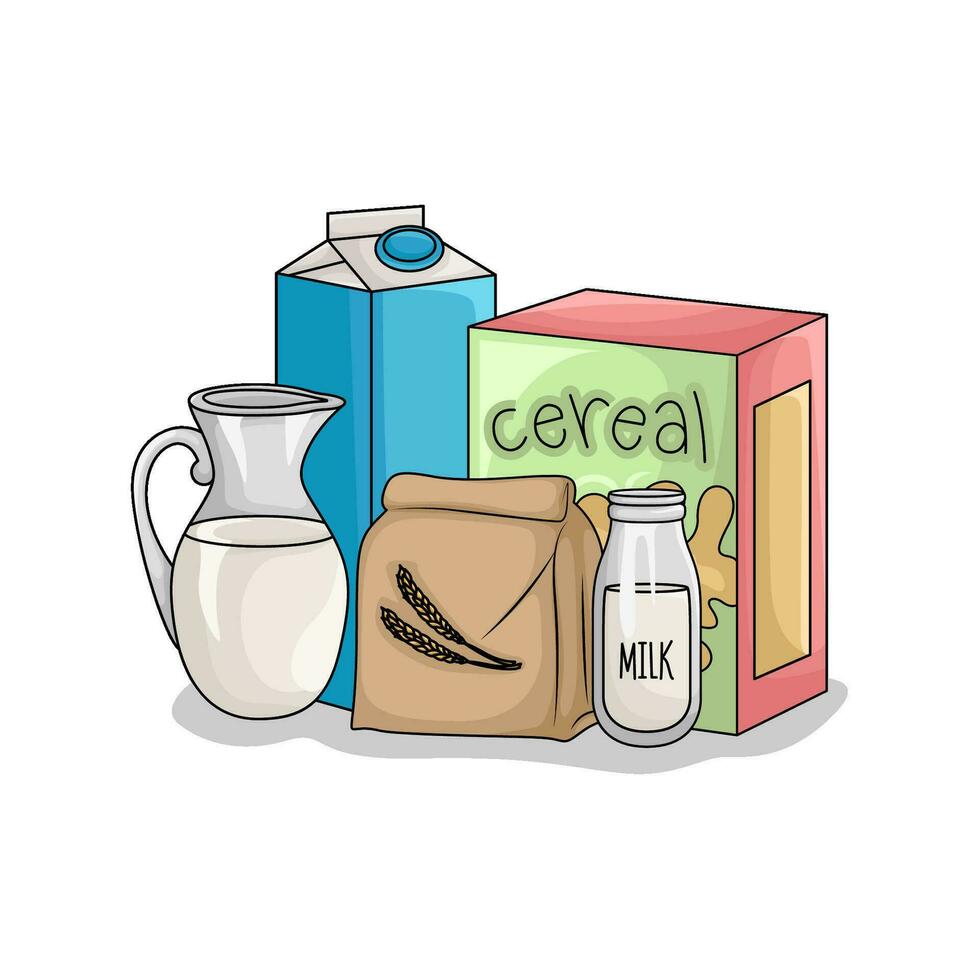 cereal box, milk with wheat  powder illustration vector