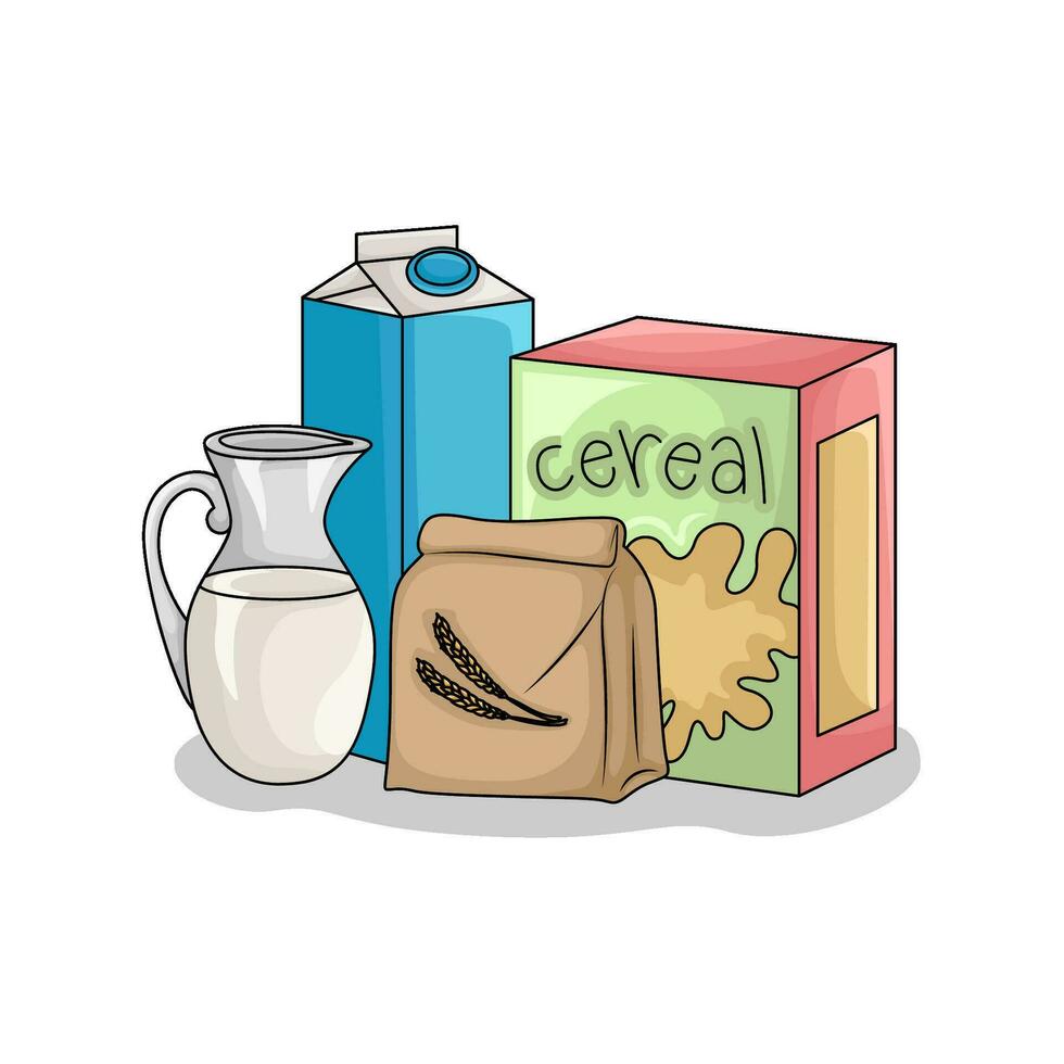 cereal box, milk with wheat  powder illustration vector