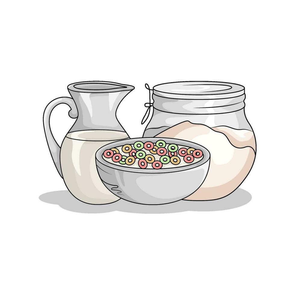 cereal in bowl with milk illustration vector