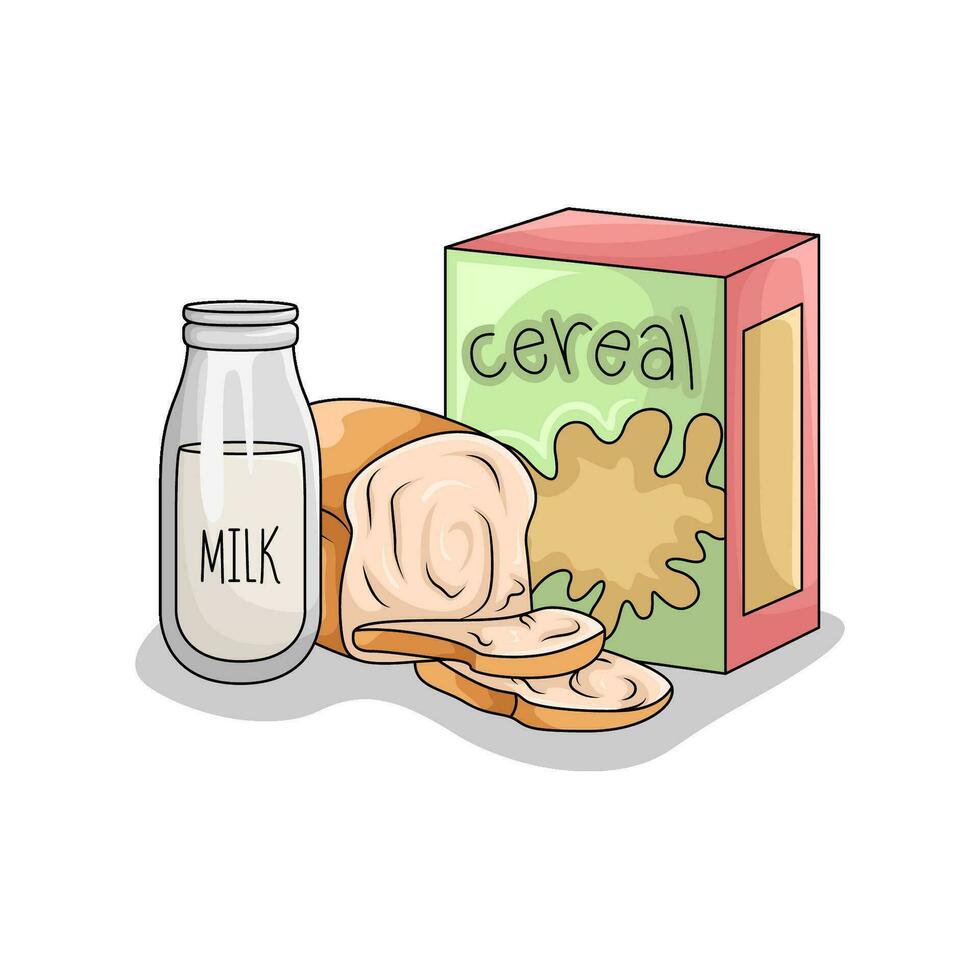 cereal caja, Leche con trigo un pan ilustración vector