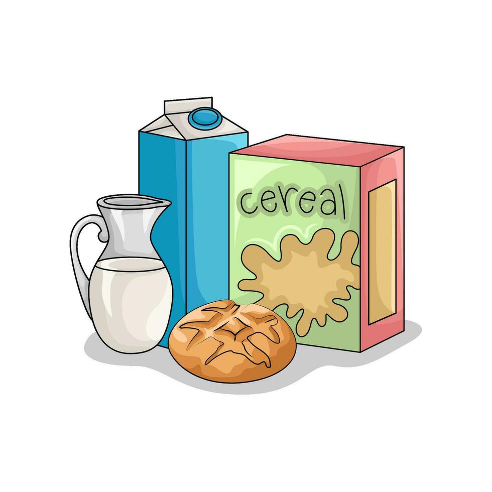 cereal box, pastry with milk illustration vector